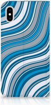 Geschikt voor iPhone Xs Max Standcase Hoesje Design Waves Blue