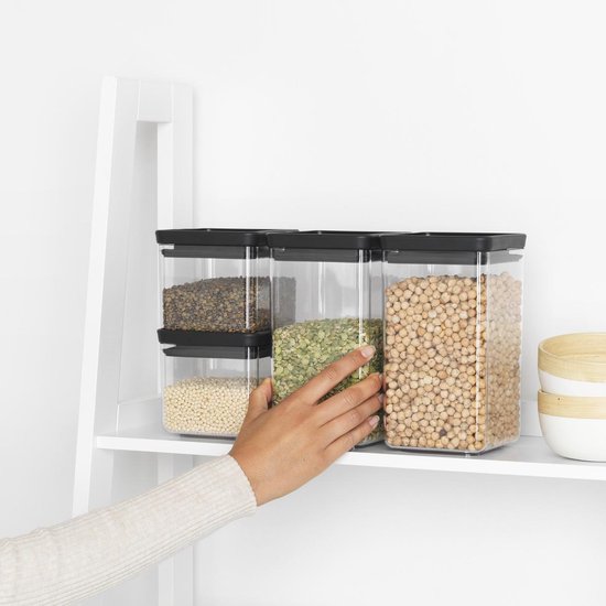 Brabantia Tasty+ boîtes à provisions empilables, 2x 0,7 en 2x 1,6 litre - Dark Grey