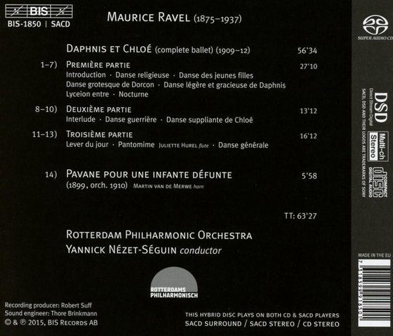 CD hoes met titel Maurice Ravel, Daphnis et Chloé, Rotterdam Philharmonic Orchestra. Tracklist zichtbaar.