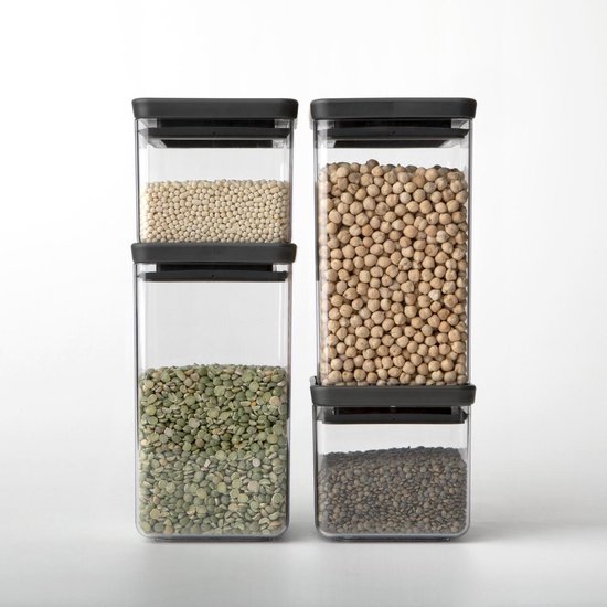 Brabantia Tasty+ boîtes à provisions empilables, 2x 0,7 en 2x 1,6 litre - Dark Grey