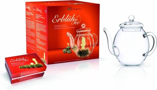 Theebloemen cadeauset - Creano Theebloemen geschenkset met glazen theekan - 6 verschillende soorten