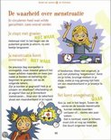 Pagina over menstruatie met tekst en illustraties van een meisje en een verwarde persoon.