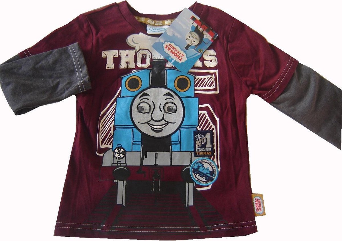 Donkerrood/grijs shirt van Thomas de Trein maat 80/86