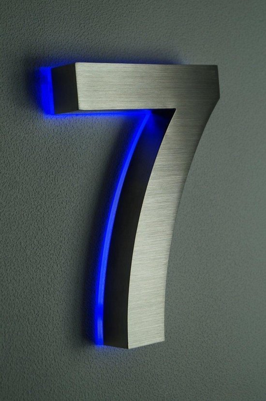 Huisnummer met LED verlichting van RVS | Hoogte 20cm Nummer 7 incl. 12 Volt  DC netvoeding. | bol.com