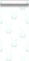 Origin Wallcoverings behang origami konijnen mat wit en mintgroen - 347489 - 53 cm x 10,05 m