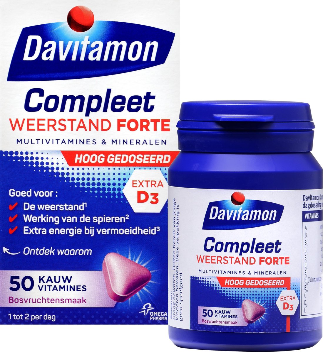 Davitamon Compleet Weerstand Forte met vitamine D - Multivitaminen en mineralen - Kauwtabletten 50 s