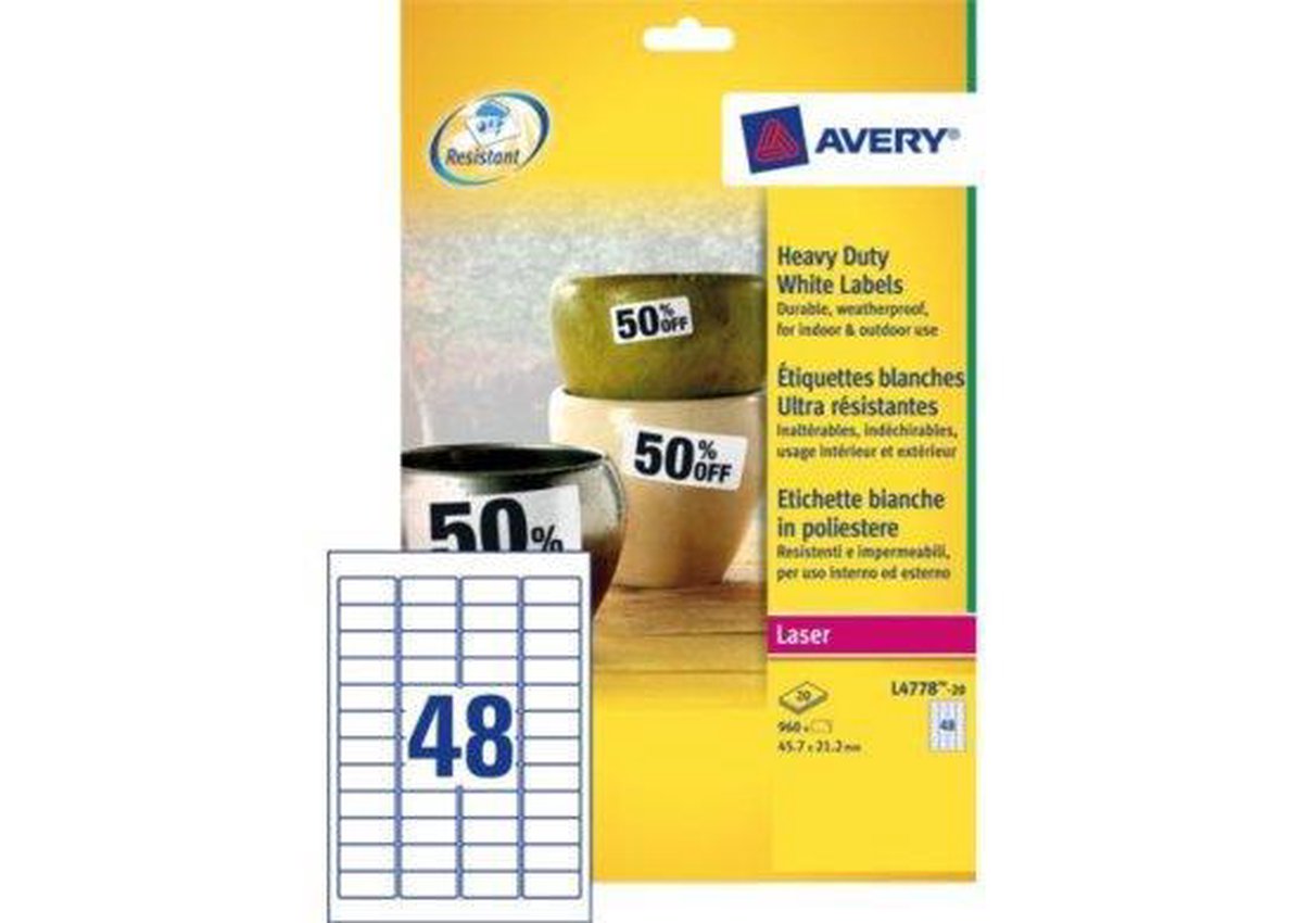 Avery Zweckform L4778-8 Outdoor Film Étiquettes (A4, 384 étiquettes Avery Zweckform L4778-8 Outdoor Film Étiquettes (A4, 384 étiquettes