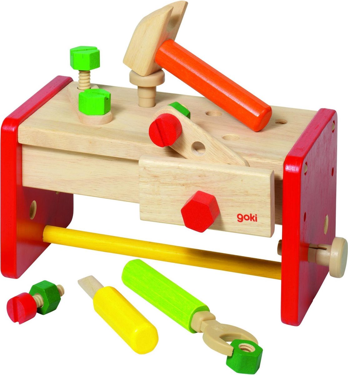 GOKI Werkbank en Gereedschapskist - 2 In 1 - 27,5X17,5X15Cm - Met Toebehoren - 3 Jaar