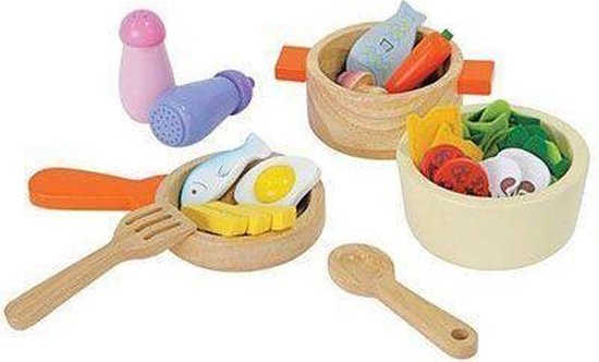 Houten speelgoed pannenset met voedsel | bol.com