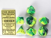 Chessex Gemini Groen-Geel/Zilver Polydice Dobbelsteen Set (7 stuks)