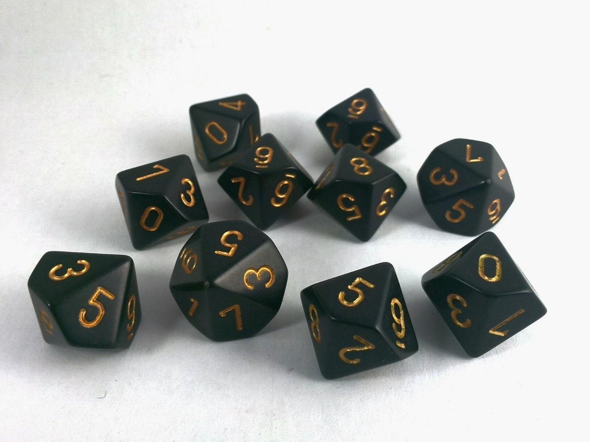 Chessex Opaque zwart/goud D10 Dobbelsteen Set (10 stuks)