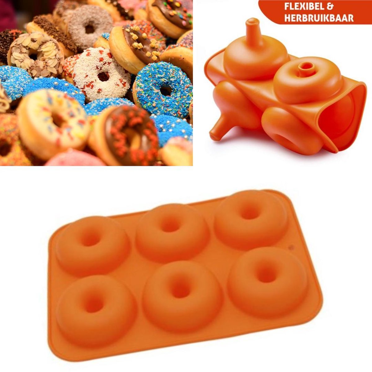 SupplyU Hoogwaardige Siliconen Donutvorm - Donut Bakvorm - Goede Kwaliteit - Anti Kleeflaag - 6 Donuts - Zelf Donuts Bakken - Oranje