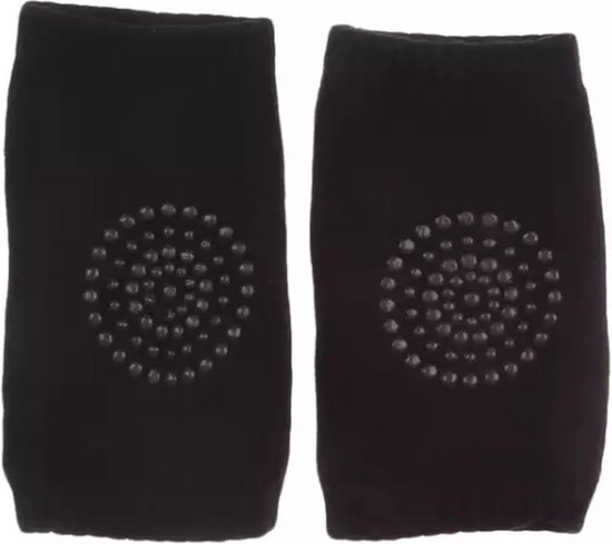 Zwarte baby kniebeschermers met anti-slip noppen.