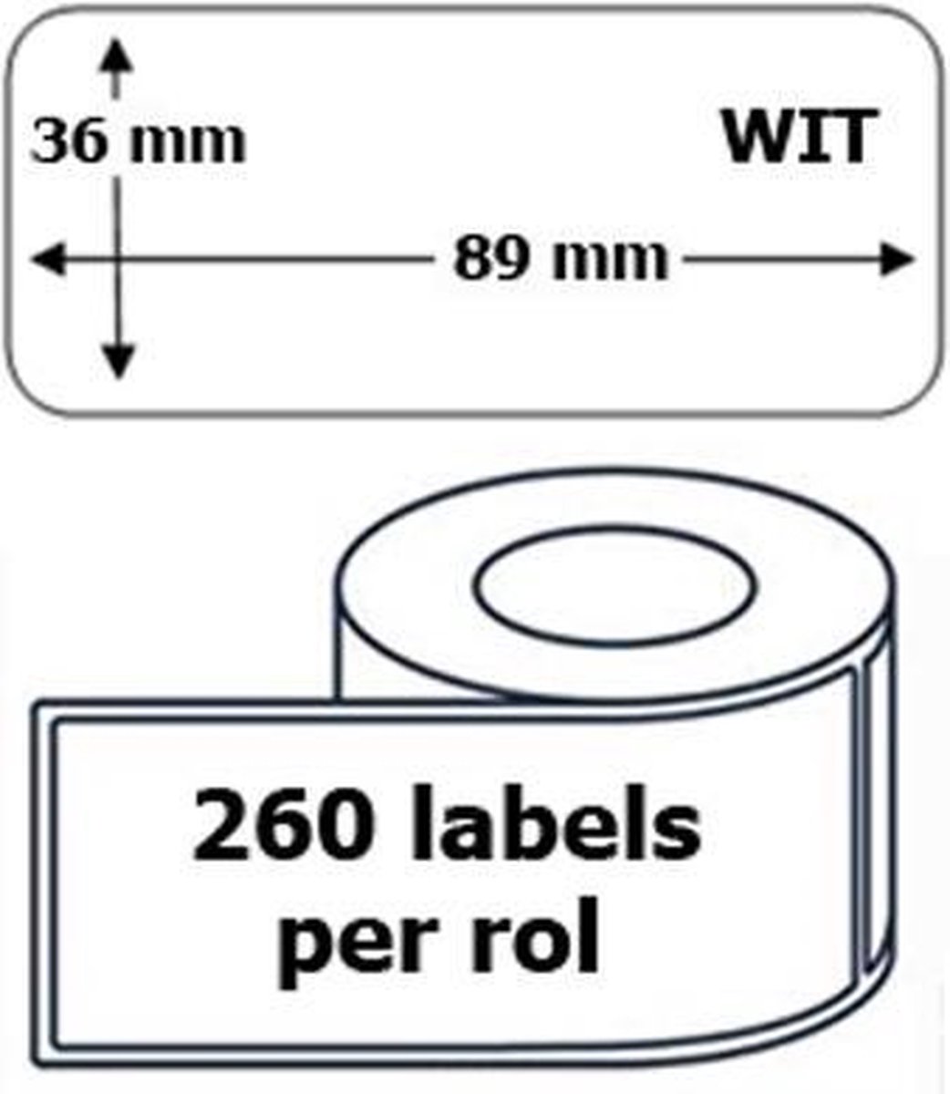 1x Dymo 99012 compatible 260 labels / 36 mm x 89 mm / wit / papier