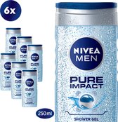 NIVEA MEN Pure Impact Douchegel - 6 x 250 ml Voordeelverpakking