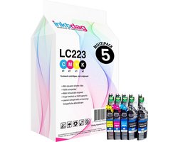 Inktdag inktcartridge voor Brother LC223 LC221 brother inktpatronen, LC221XL LC223XL multipack van 5 stuks (2*lc 221BK, 1* lc223 C, lc223M, lc223Y)…