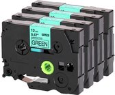 4 Pack Compatible Label Tape TZe-731 / TZ-731 Zwart op Groen 12mm X 8m voor Brother GL-100, PT-1000, PT-1000BM, PT-1010, PT-1010B, PT-1010NB Label Printer