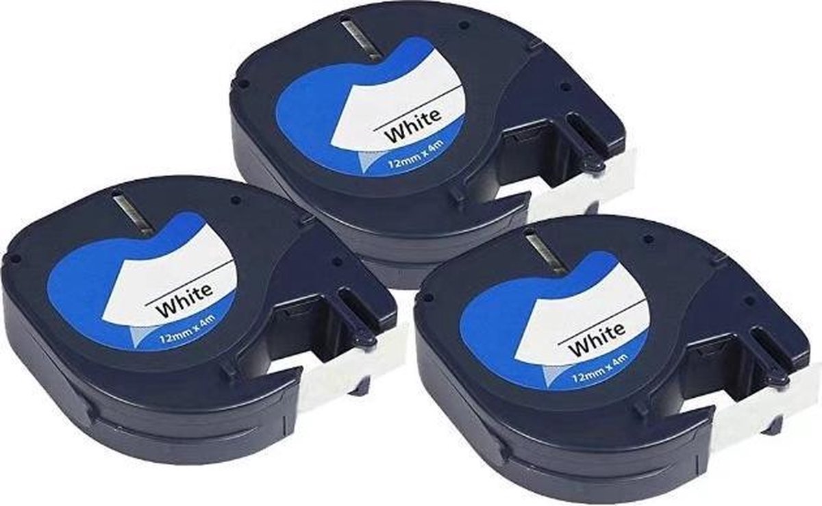 Dymo Compatible Label Tape 91201 - 12mm X 4m voor Dymo LetraTag LT-100H/LT-100T/LT-110T/QX 50/XR/XM/2000 - 3 stuks - Merkloos