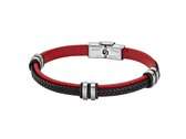 Lotus style LS1829-2/3 - armband -  zilverkleurig staal - zwart en rood leer - 21cm
