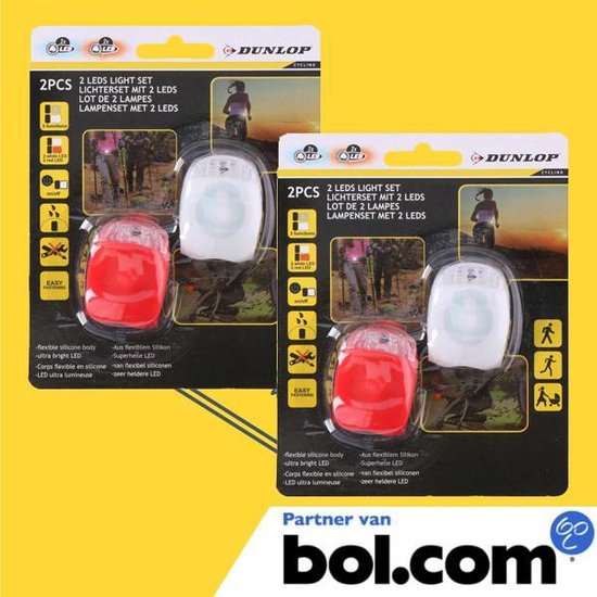 spiegel Vol Luidspreker DUNLOP Cycling Siliconen Fietsverlichting LED - Voorlicht en Achterlicht -  Rood & Wit | bol.com