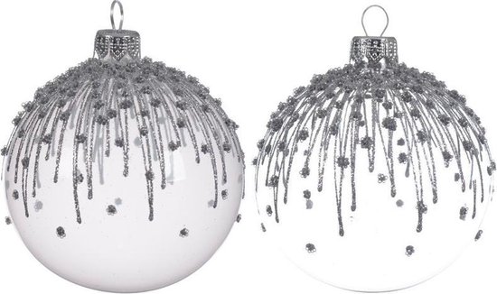 6x Wit/zilveren transparante kerstballen van glas - 8 cm - kerstbal | bol