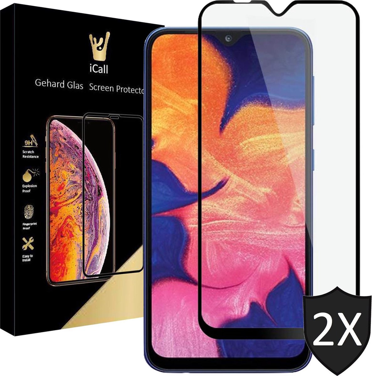 Screenprotector geschikt voor Samsung A10 - 2x FullGuard Glas Screen Protector