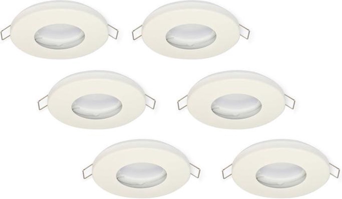 Inbouwspot, Rond, Waterdicht IP44, Mat Wit, GU10 Fitting, 6-Pack
