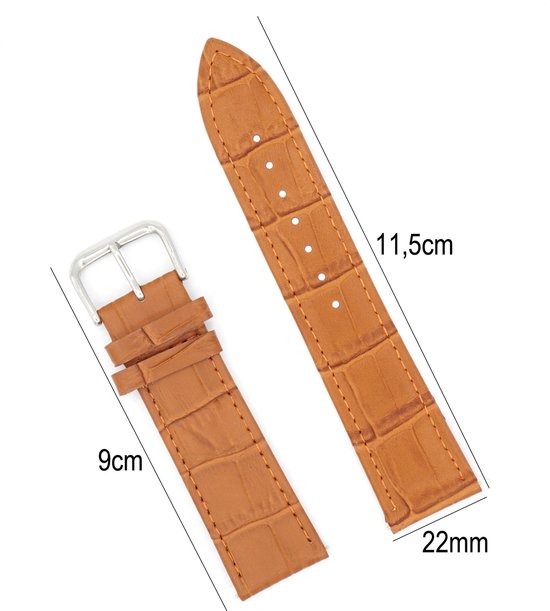 Horlogeband Leer 22mm - Croco Band + Push Pin - Licht Bruin - Sarzor |  bol.com