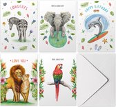 Kaartenset mix - 10 stuks - A6 - Wenskaarten met envelop - Verjaardagskaart - Liefdeskaart - Papegaai - Olifant - Zebra - Dolfijn - Leeuwen - Tropische decoraties - Schilderingen i