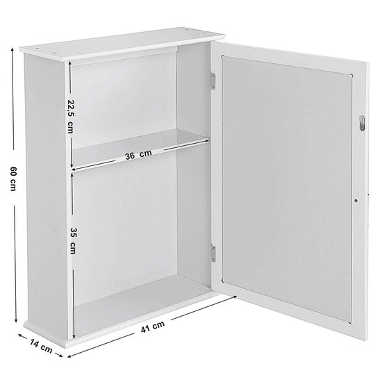 Spiegelkast voor Badkamer met Deurtje - 41x14x60cm - Wit | bol.com