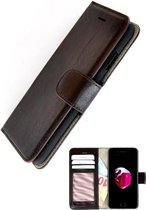 Echt Leder Donkerbruin Wallet Bookcase Pearlycase Hoesje Geschikt voor Apple iPhone 7 Plus