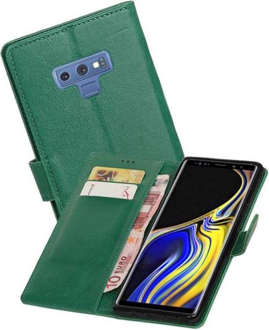 Zakelijke Book Case Telefoonhoesje Geschikt voor de Samsung Galaxy Note 9 - Portemonnee Hoesje - Pasjeshouder Wallet Case - Groen
