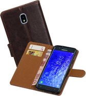 Zakelijke Book Case Telefoonhoesje Geschikt voor de Samsung Galaxy J7 (2018) - Portemonnee Hoesje - Pasjeshouder Wallet Case - Mocca