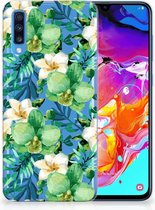 Geschikt voor Samsung Galaxy A70 TPU-siliconen Hoesje Orchidee Groen