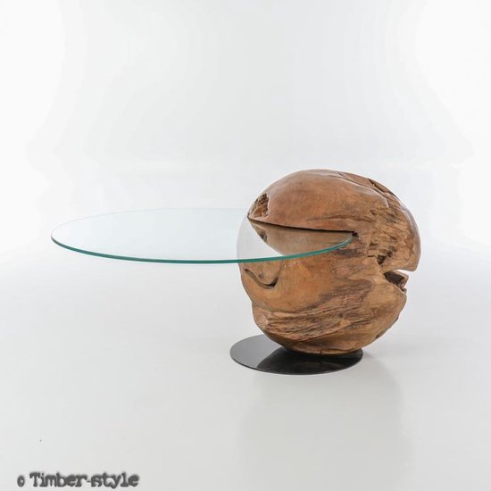 Timberstyle - Salontafel Teak Ball - hout, glas en metaal - rond | bol.com