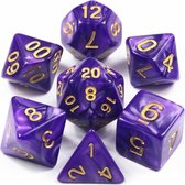 Polydice set – Dobbelstenen voor Dungeons & Dragons – 7 delig Marmer Paars Goud – Polyhedral dice set - Dobbelsteen