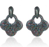 Oorbellen Met Glitters - Blad - Oorhangers 4x4 cm - Multi Color