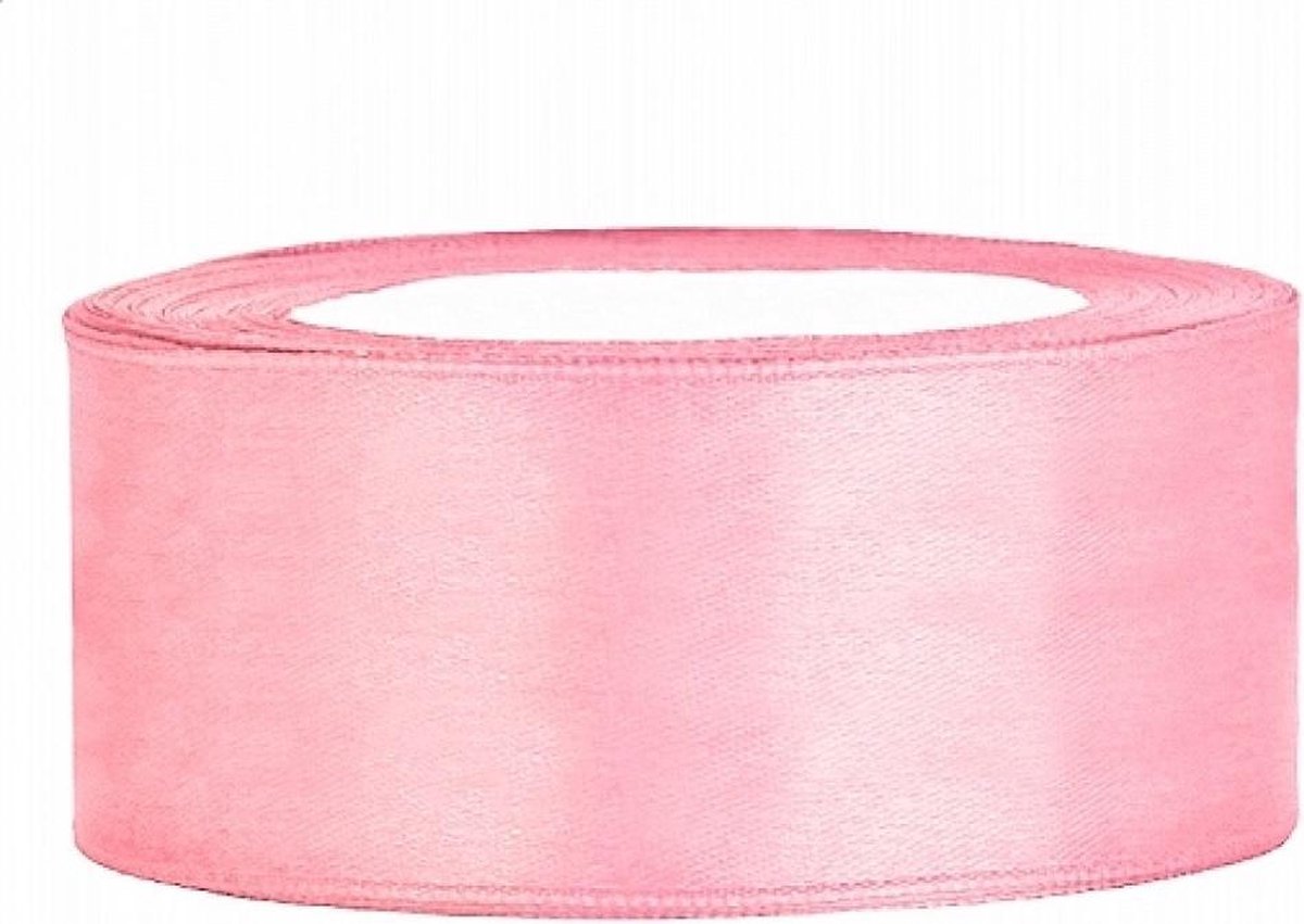 Partydeco - Satijn lint roze 25mm/rol 25m - Party-Decoration