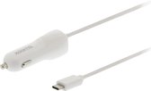 Sweex USB-C autolader met vaste kabel - 3A / wit - 1 meter