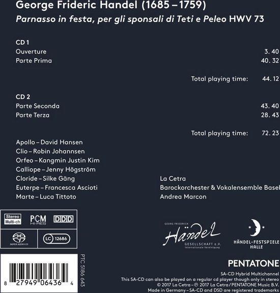 Handel Parnasso In Festa, La Cetra Muziek