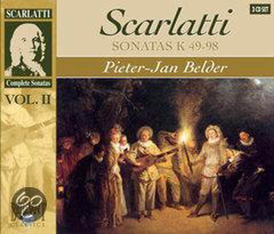 CD-hoes met 'Scarlatti Complete Sonatas VOL. II' en een schilderij van een groep mensen met fakkels.