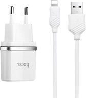 HOCO C12 Smart USB oplader adapter zwart met 2 poorten + Lightning kabel wit voor Apple iPhone en iPad