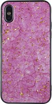 Luxe Marmer Backcover voor Apple iPhone X - iPhone XS Hoesje - Roze - Blad Goud - Hoogwaardig Soft TPU - Hard Back - Bling Bling - Glitter