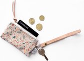 Leren sleutelhanger met mini portemonnee / muntzakje / kaarthouder / tasje - Terrazzo Terracotta Oranje en Mos Groen