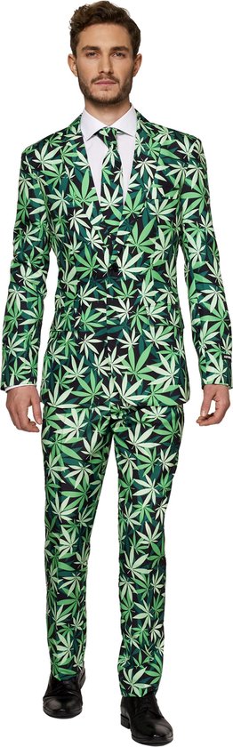 Suitmeister Cannabis - Heren Pak - Carnavalskleding - Kostuum - Wiet - Groen - Maat L