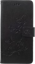 Bloemen Book Case - Samsung Galaxy A70 Hoesje - Zwart