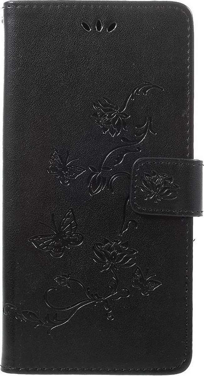 Bloemen & Vlinders Book Case - Geschikt voor Samsung Galaxy A70 Hoesje - Zwart