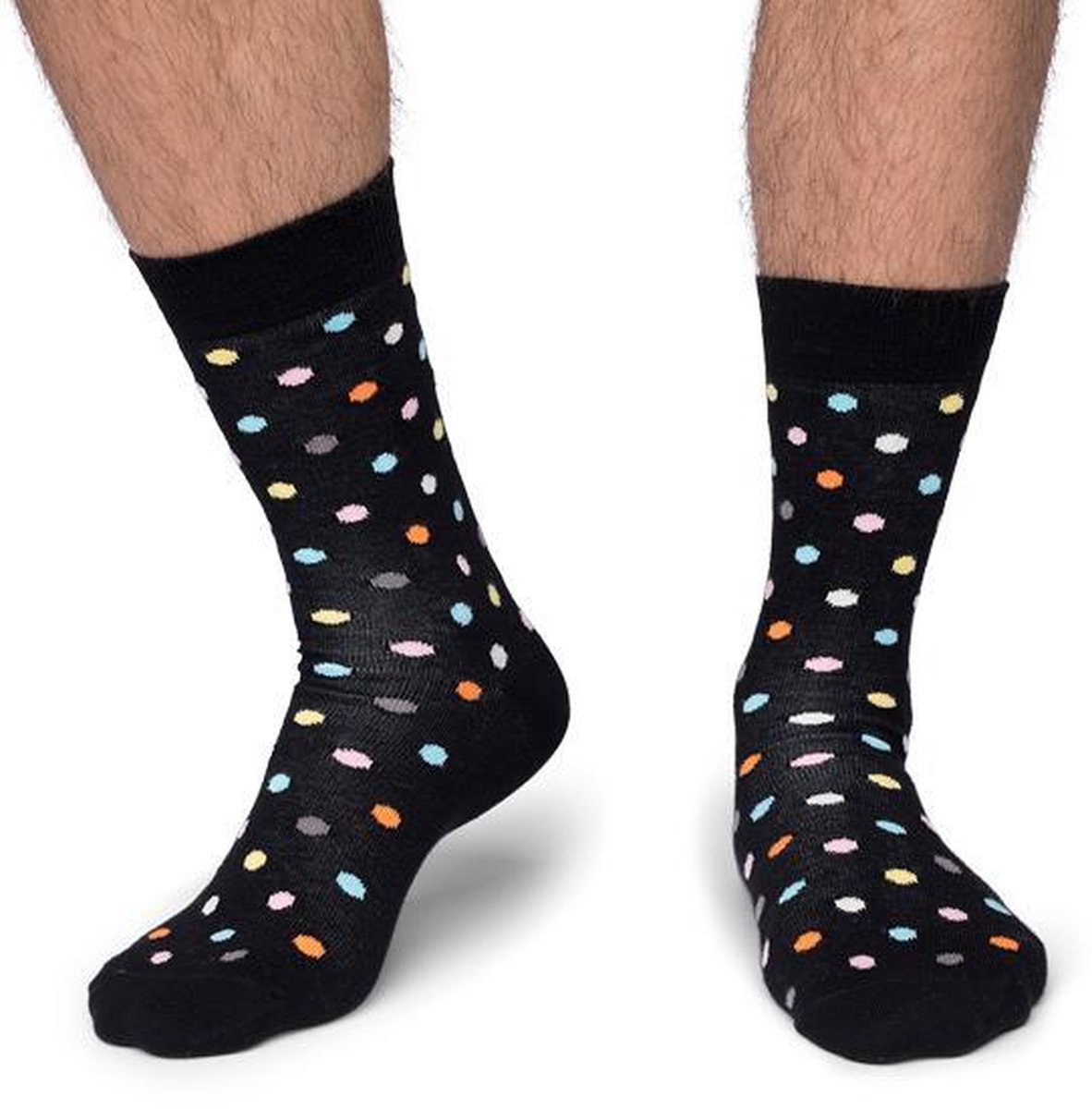 CADA 2 Paar Heren Happy / fun sokken gestipt klein zwart multicolor Multipack 39-42 Heren Maat 39-42
