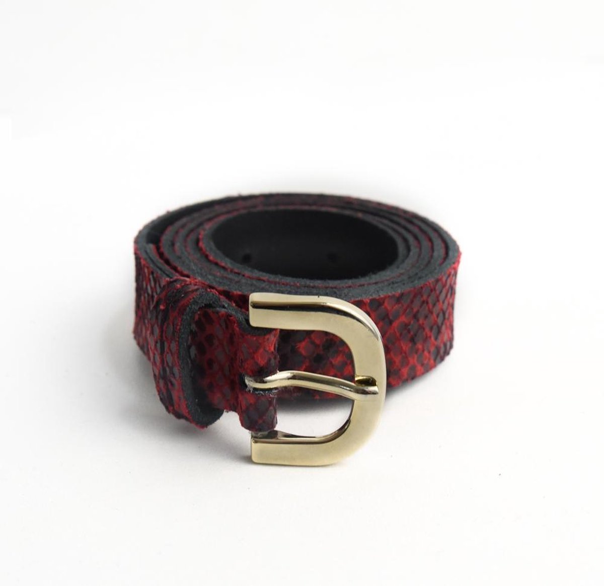 Tannery Leather Damesriem Slangenprint Rood 2,5cm breed goudkleurige gesp maat 105 (XL) - 25010