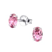 Joy|S - Zilveren ovaal kristal roze oorbellen 4 x 6 mm Sterling zilver 925